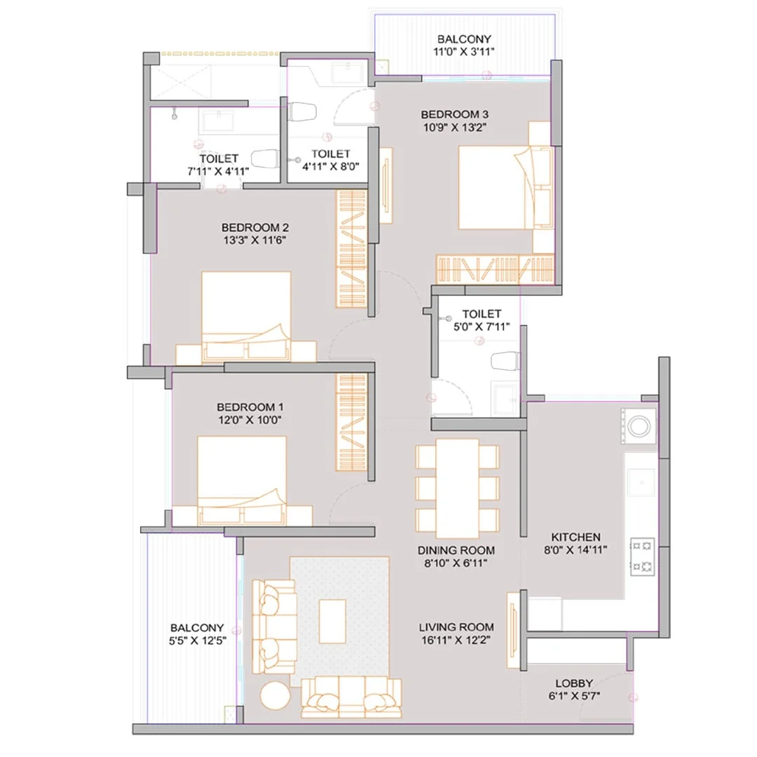 Sukhwani Ambar Wakad 3 BHK Floor Plan Image